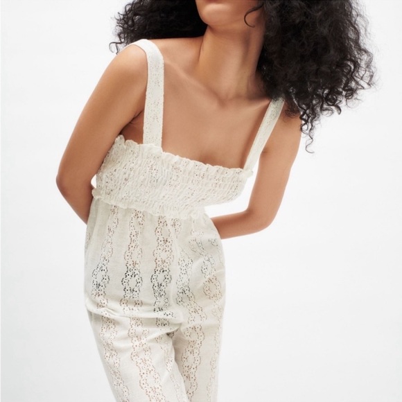 Zara White Eyelet Jumpsuit Never Worn - Picture 2 of 5